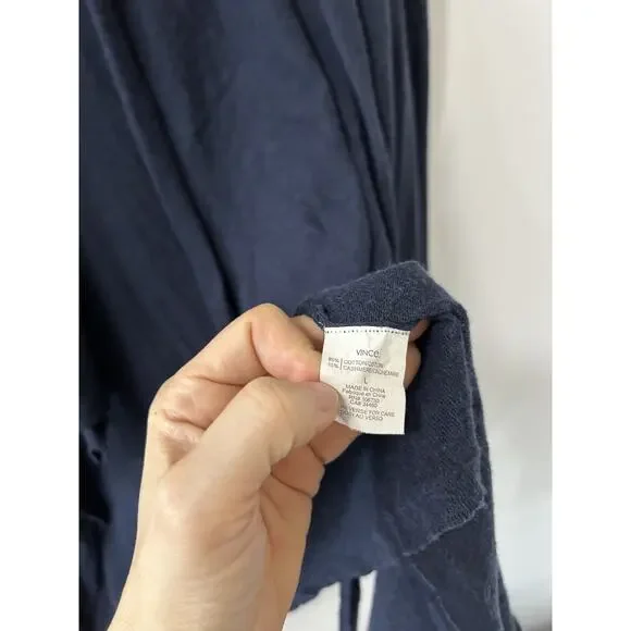 VINCE Drape Front Waterfall Navy Blue Open Wool Cardigan‎ Sweater Medium $275 - Picture 5 of 9